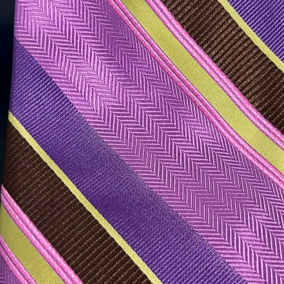 Robert Talbott Studio Stripe Silk Mens Tie Purple Green Pink Brown Necktie USA